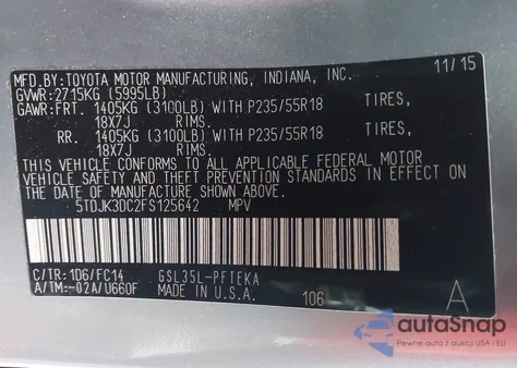 2015 Toyota Sienna Le 7 Passenger из США, поврежденный, VIN 5TDJK3DC2FS125642